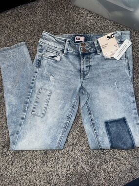 SO Light Blue Patch Skinny Jeans - Girls